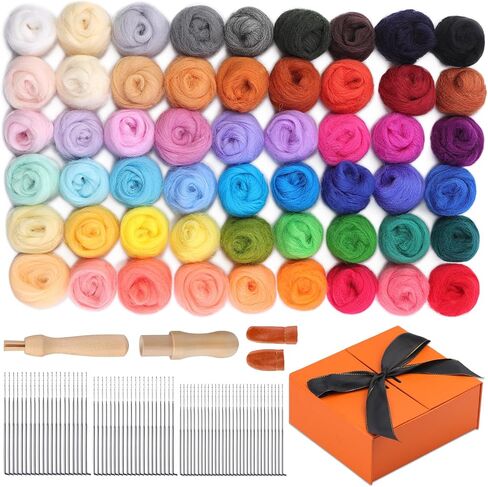 Mayboos 74 Pcs Needles Wool Felting Needles 54 Colors Fiber Wool Yarn with 3 Sizes Felting Needles for Beginner Professional in Kuwait