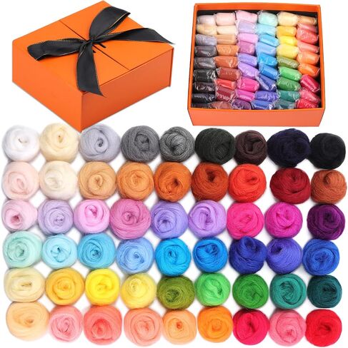 Mayboos 74 Pcs Needles Wool Felting Needles 54 Colors Fiber Wool Yarn with 3 Sizes Felting Needles for Beginner Professional in Kuwait