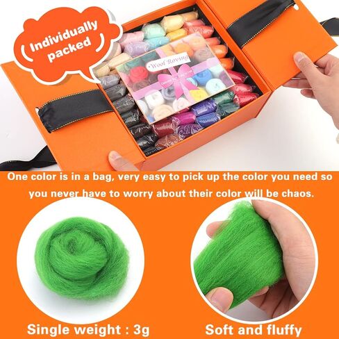 Mayboos 74 Pcs Needles Wool Felting Needles 54 Colors Fiber Wool Yarn with 3 Sizes Felting Needles for Beginner Professional in Kuwait