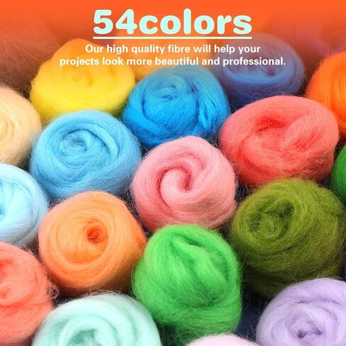 Mayboos 74 Pcs Needles Wool Felting Needles 54 Colors Fiber Wool Yarn with 3 Sizes Felting Needles for Beginner Professional in Kuwait