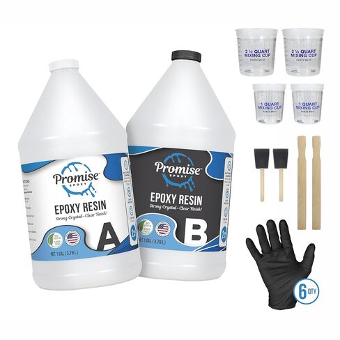 Promise Epoxy- Clear Coat Table Top Epoxy Resin | 2-Part 2 Gal (1 Gal Epoxy Resin & 1 Gal Hardener Set)| Resin Epoxy Kit with Mixing Cups, Stir Sticks, Brushes, & Gloves | DIY Craft Supplies in Saudi Arabia