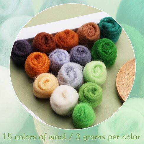 Mayboos 132 Pcs Wool Felting Needles, 15 Colors Fiber Wool Yarn Felting Supplies, Felting Tool with 3 Sizes, for Beginner Professional in Kuwait