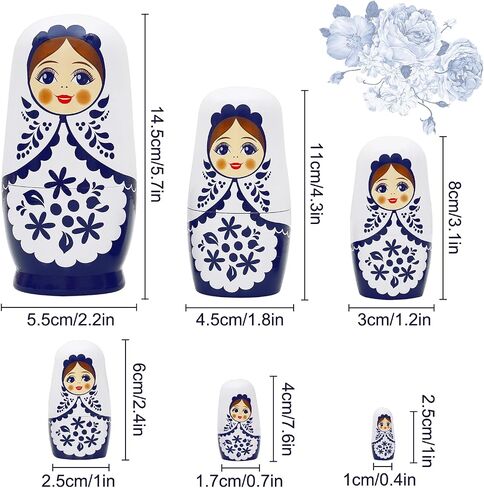 Cute Little Girl Nesting Dolls, White and Blue Girls Russian Nesting Dolls Set of 6 Flower Girl Wooden Matryoshka Dolls Wishing Doll for Birthday Kids Stacking Toy Boy Girl Gift Home Decoration in Kuwait