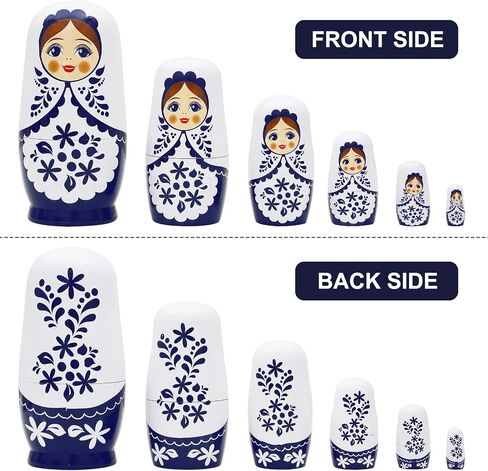 Cute Little Girl Nesting Dolls, White and Blue Girls Russian Nesting Dolls Set of 6 Flower Girl Wooden Matryoshka Dolls Wishing Doll for Birthday Kids Stacking Toy Boy Girl Gift Home Decoration in Kuwait