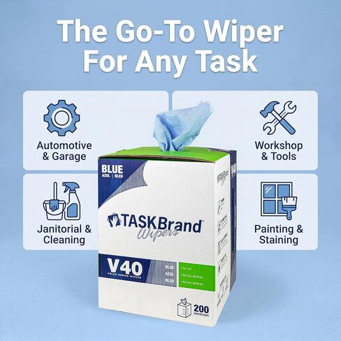 TaskBrand N-V040CGB Blue V40 Value Series Center Pull Wiper Sheets, All-Purpose Disposable Cleaning Towels, 10 x 12 Inches, Blue, Roll of 200 in Kuwait
