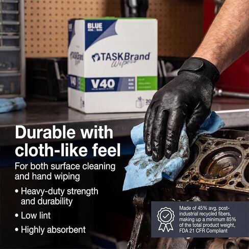 TaskBrand N-V040CGB Blue V40 Value Series Center Pull Wiper Sheets, All-Purpose Disposable Cleaning Towels, 10 x 12 Inches, Blue, Roll of 200 in Kuwait