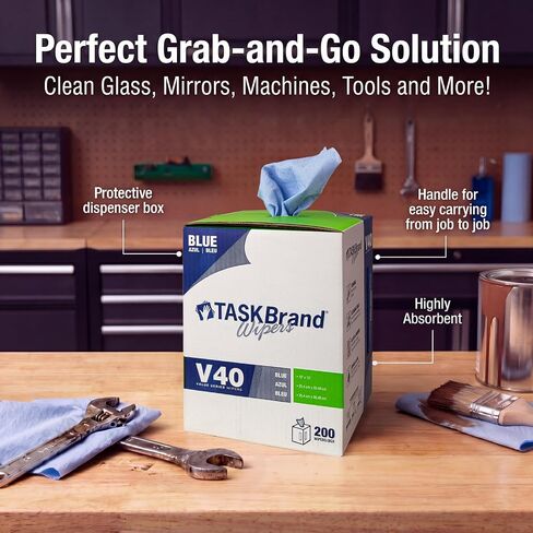 TaskBrand N-V040CGB Blue V40 Value Series Center Pull Wiper Sheets, All-Purpose Disposable Cleaning Towels, 10 x 12 Inches, Blue, Roll of 200 in Kuwait