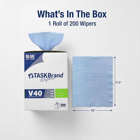 TaskBrand N-V040CGB Blue V40 Value Series Center Pull Wiper Sheets, All-Purpose Disposable Cleaning Towels, 10 x 12 Inches, Blue, Roll of 200 in Kuwait