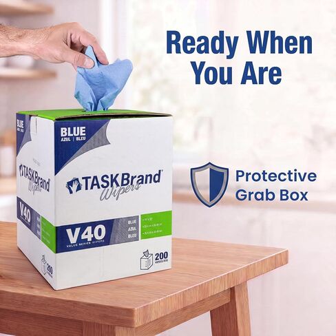 TaskBrand N-V040CGB Blue V40 Value Series Center Pull Wiper Sheets, All-Purpose Disposable Cleaning Towels, 10 x 12 Inches, Blue, Roll of 200 in Kuwait