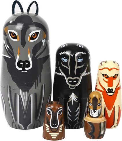 5 Pcs Russian Nesting Dolls Matryoshka Doll Handmade(Wolf) in Kuwait