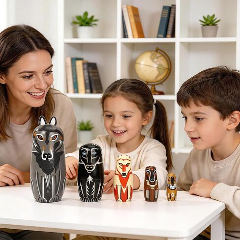 5 Pcs Russian Nesting Dolls Matryoshka Doll Handmade(Wolf) in Kuwait