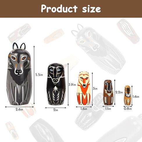 5 Pcs Russian Nesting Dolls Matryoshka Doll Handmade(Wolf) in Kuwait