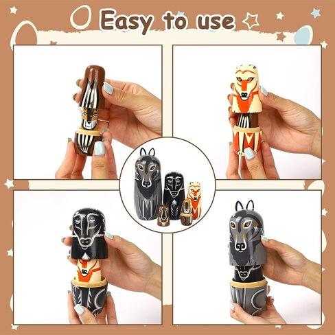5 Pcs Russian Nesting Dolls Matryoshka Doll Handmade(Wolf) in Kuwait