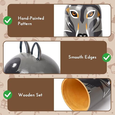 5 Pcs Russian Nesting Dolls Matryoshka Doll Handmade(Wolf) in Kuwait