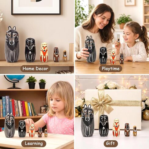 5 Pcs Russian Nesting Dolls Matryoshka Doll Handmade(Wolf) in Kuwait