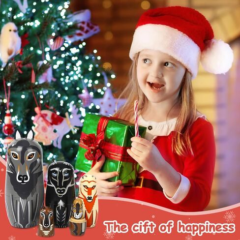5 Pcs Russian Nesting Dolls Matryoshka Doll Handmade(Wolf) in Kuwait