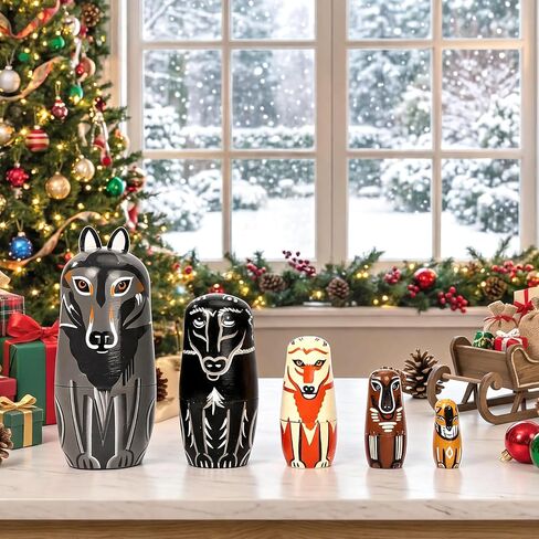 5 Pcs Russian Nesting Dolls Matryoshka Doll Handmade(Wolf) in Kuwait
