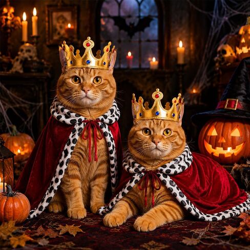 Cat Halloween Costumes Pet King Costume Red Cloak Golden Crown Set in Kuwait