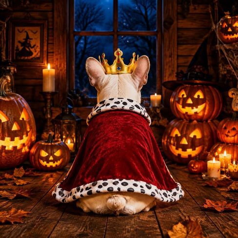 Cat Halloween Costumes Pet King Costume Red Cloak Golden Crown Set in Kuwait