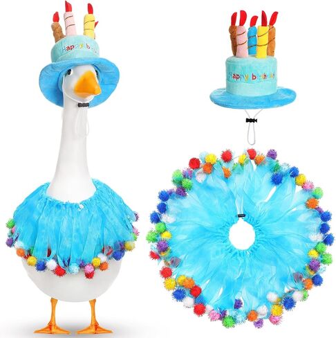 Aliceset Happy Birthday Porch Goose Outfits, Cake Hat and Tutu Collar, Blue in Kuwait