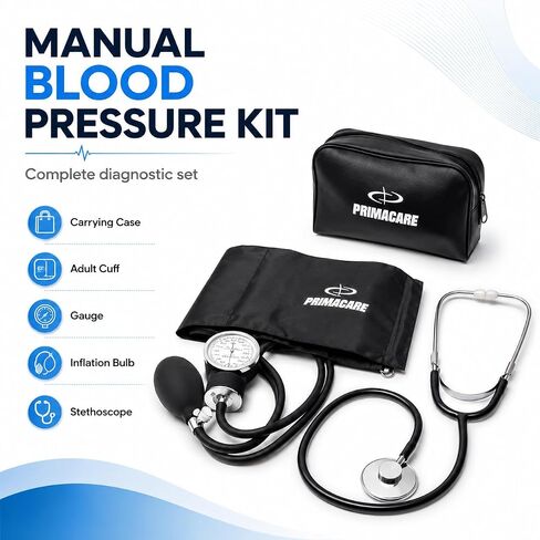 Primacare DS-9195 Professional Adult Size Classic Series Blood Pressure Kit with D-Ring Cuff, Nylon BP Kit, Aneroid Sphygmomanometer with Stethoscope in Kuwait