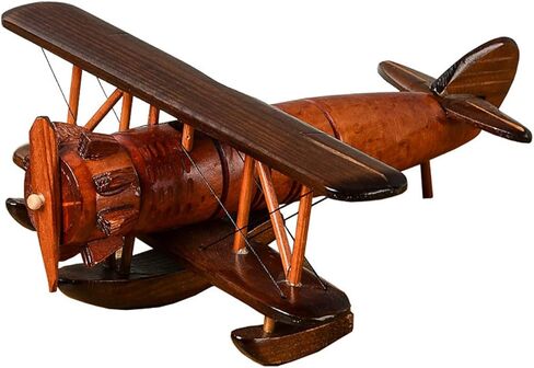 Wooden Aircraft Model, Solid Wood Airplane Decoration, Retro Aviation Desk Display Model 30×27×10cm in Kuwait