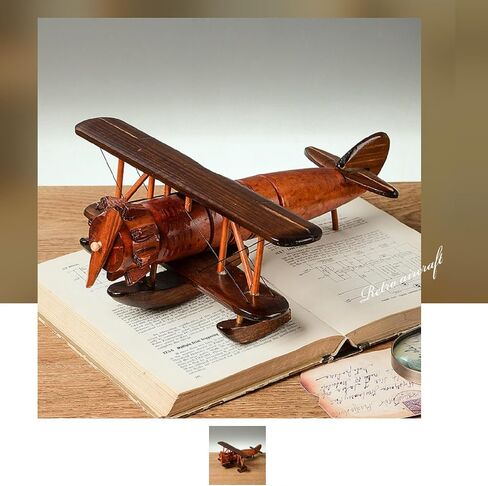 Wooden Aircraft Model, Solid Wood Airplane Decoration, Retro Aviation Desk Display Model 30×27×10cm in Kuwait