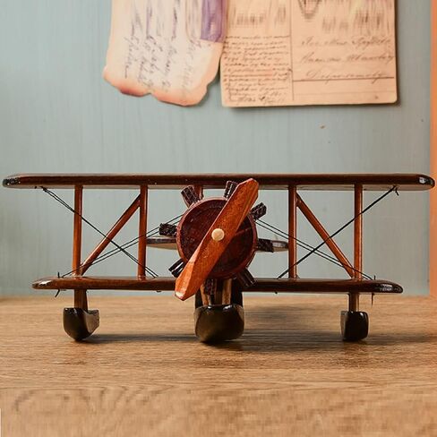 Wooden Aircraft Model, Solid Wood Airplane Decoration, Retro Aviation Desk Display Model 30×27×10cm in Kuwait