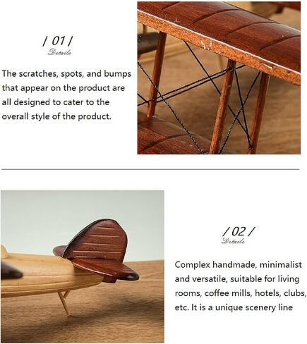 Wooden Aircraft Model, Solid Wood Airplane Decoration, Retro Aviation Desk Display Model 30×27×10cm in Kuwait