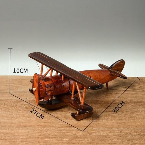 Wooden Aircraft Model, Solid Wood Airplane Decoration, Retro Aviation Desk Display Model 30×27×10cm in Kuwait