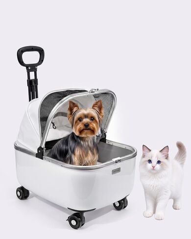 Rolling Cat Carrier with Wheels, Hard Shell, White in Kuwait