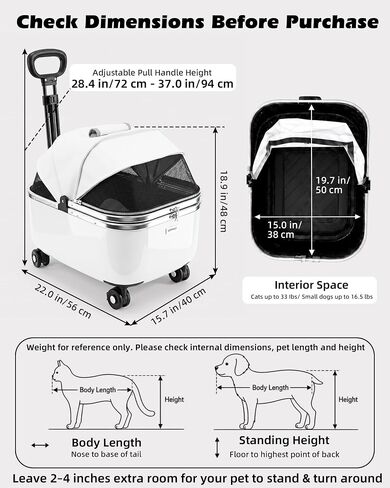 Rolling Cat Carrier with Wheels, Hard Shell, White in Kuwait