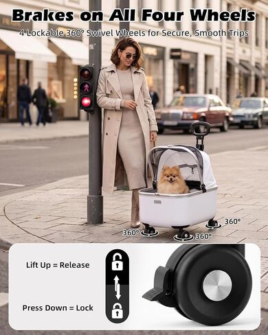 Rolling Cat Carrier with Wheels, Hard Shell, White in Kuwait