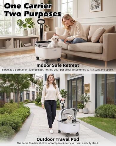 Rolling Cat Carrier with Wheels, Hard Shell, White in Kuwait