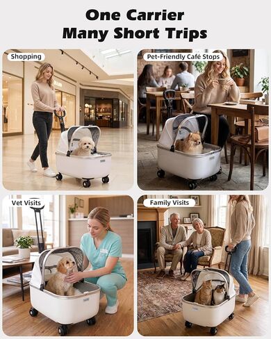 Rolling Cat Carrier with Wheels, Hard Shell, White in Kuwait