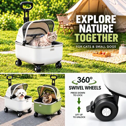 Rolling Cat Carrier with Wheels, Hard Shell, White in Kuwait