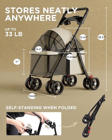 GTPLAYER Foldable Pet Stroller for Small Dogs and Cats,Beige in Kuwait