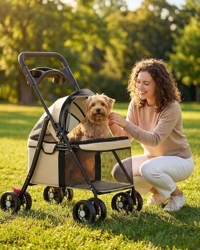 GTPLAYER Foldable Pet Stroller for Small Dogs and Cats,Beige in Kuwait