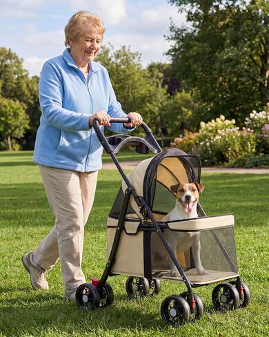 GTPLAYER Foldable Pet Stroller for Small Dogs and Cats,Beige in Kuwait