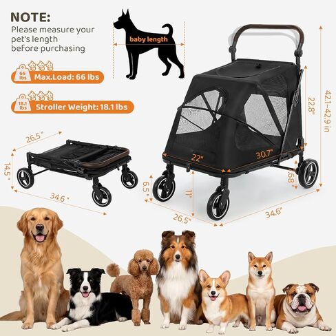 MAMIZO Foldable Dog Stroller for Large & Medium Dogs Up to 66lbs in Kuwait