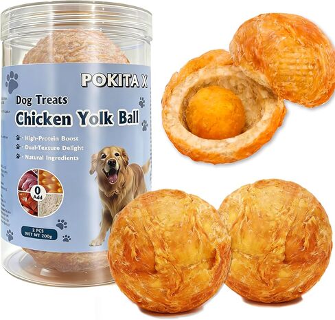 Funny Dog Treats Ball, 2Pcs Chicken Wrapped Rawhide Balls with Egg Yolk Center – Fun Dental Snacks for Medium & Large Dogs, 200g (2 x 100g) in Kuwait