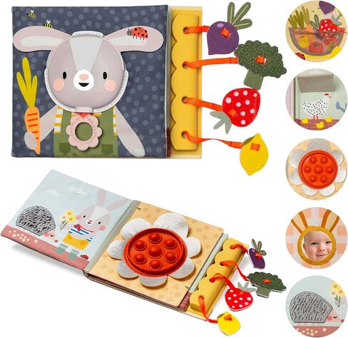 Taf Toys Sensory Busy Book for Babies 6-12 Months, Montessori Busy Book Toddlers 1-3, Interactive Sensory Activity Book with Pop-It, Baby-Safe Mirror - Promotes Fine Motor Skills & Sensory Curiosity. in Kuwait