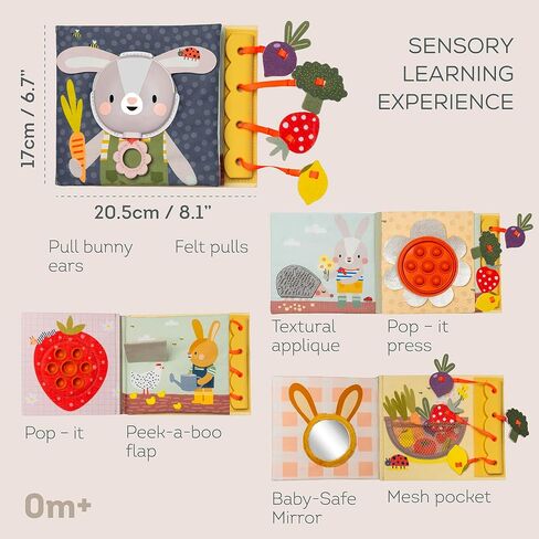 Taf Toys Sensory Busy Book for Babies 6-12 Months, Montessori Busy Book Toddlers 1-3, Interactive Sensory Activity Book with Pop-It, Baby-Safe Mirror - Promotes Fine Motor Skills & Sensory Curiosity. in Kuwait
