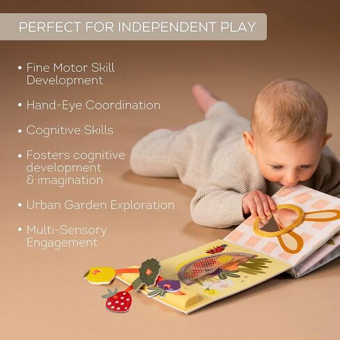 Taf Toys Sensory Busy Book for Babies 6-12 Months, Montessori Busy Book Toddlers 1-3, Interactive Sensory Activity Book with Pop-It, Baby-Safe Mirror - Promotes Fine Motor Skills & Sensory Curiosity. in Kuwait
