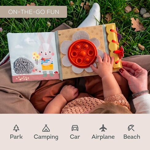 Taf Toys Sensory Busy Book for Babies 6-12 Months, Montessori Busy Book Toddlers 1-3, Interactive Sensory Activity Book with Pop-It, Baby-Safe Mirror - Promotes Fine Motor Skills & Sensory Curiosity. in Kuwait