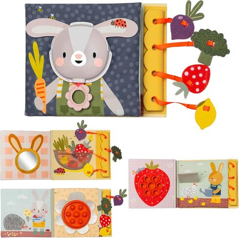 Taf Toys Sensory Busy Book for Babies 6-12 Months, Montessori Busy Book Toddlers 1-3, Interactive Sensory Activity Book with Pop-It, Baby-Safe Mirror - Promotes Fine Motor Skills & Sensory Curiosity. in Kuwait
