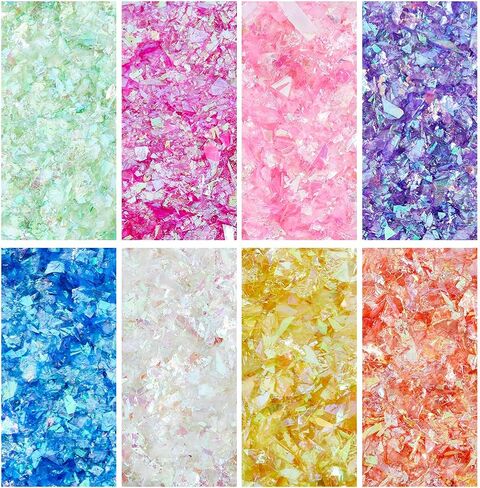 DICOSMETIC 120G 8 Colors Plastic Craft Sequins Crispy Bingsu Beads Holographic Chunky Glitter Iridescent Sequins for Slime 3D Glitter Assortment Slime Microbeads Supplies Nail Art Sequin for Women in Kuwait