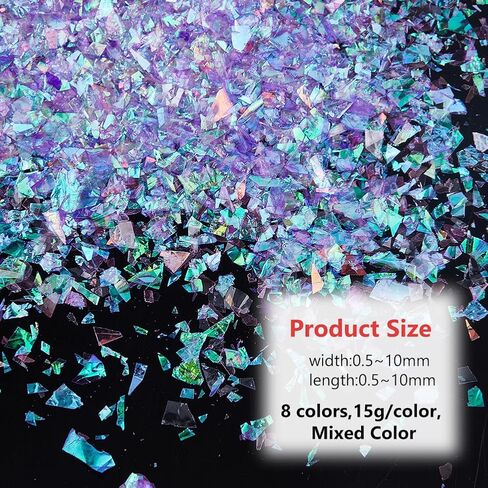 DICOSMETIC 120G 8 Colors Plastic Craft Sequins Crispy Bingsu Beads Holographic Chunky Glitter Iridescent Sequins for Slime 3D Glitter Assortment Slime Microbeads Supplies Nail Art Sequin for Women in Kuwait