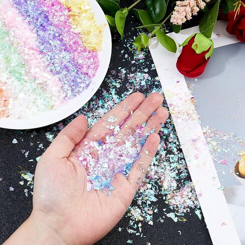 DICOSMETIC 120G 8 Colors Plastic Craft Sequins Crispy Bingsu Beads Holographic Chunky Glitter Iridescent Sequins for Slime 3D Glitter Assortment Slime Microbeads Supplies Nail Art Sequin for Women in Kuwait