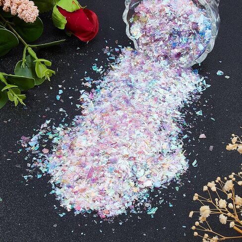 DICOSMETIC 120G 8 Colors Plastic Craft Sequins Crispy Bingsu Beads Holographic Chunky Glitter Iridescent Sequins for Slime 3D Glitter Assortment Slime Microbeads Supplies Nail Art Sequin for Women in Kuwait